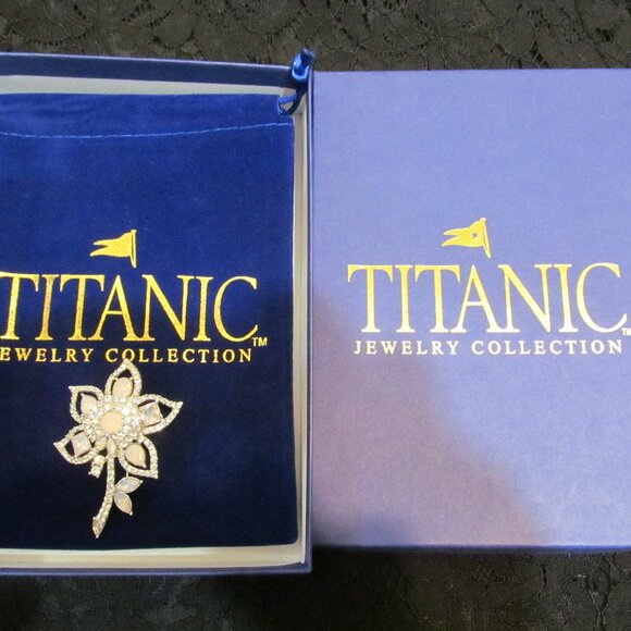 JTV Titanic Jewelry Collection Faux Opal & Faux Diamond Floral Pin - Gorgeous!! - Picture 3 of 16